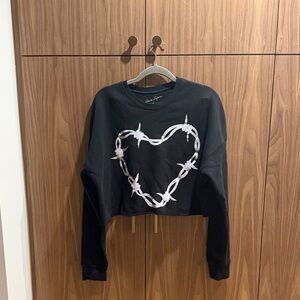 Dua Lipa Merch - Cropped Black Sweatshirt w/ White Barbed Wire Heart Graphic